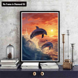Zariocy 5D Diamond Art Kits for Adults Sunset Dolphin, DIY Diamond Painting Art Sea Animals Round Full Drill Crystal Diamond Embroidery Paintings Arts Craft for Home Office Wall Decor 12x16 inch Zariocy