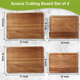 Wood Cutting Boards for Kitchen, Large Cutting Board Set of 4, Wooden Cutting Boards with Juice Grooves, Chopping Board for Meat, Veggies, Easy Grip Handle (double 17x12, 12x9, 12x8 inch) Lelwoy