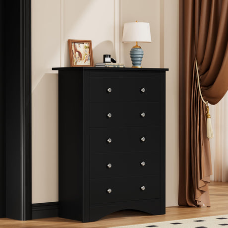 YESHOMY Tall Dresser for Bedroom with 5 Drawers, Modern Chest of Drawers, Wooden Dressers, TV Stand for Living Room,Closet, Hallway (Black) YESHOMY