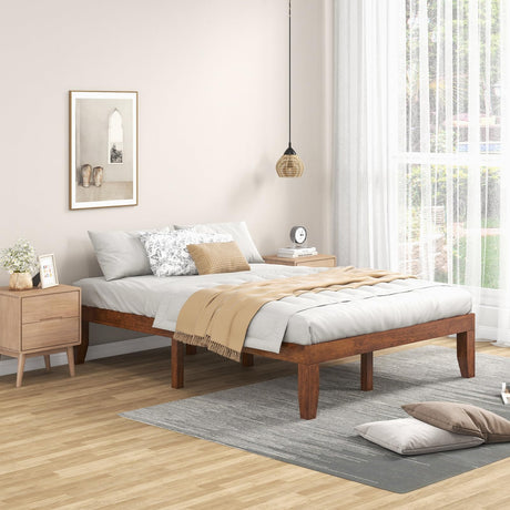 KOMFOTT 14-Inch Brown Cherry Solid Wood Platform Bed Frame with Under-Bed Storage KOMFOTT