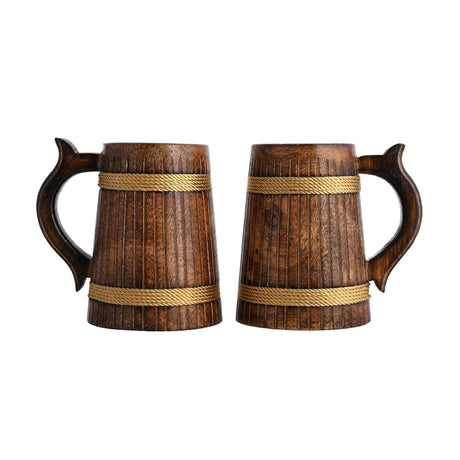 BOONTOON Wooden Coffee Mug for Men Gift Tankard Handmade Drinking Beer Viking Mug Cup Glass Barrel Mug for Men Women (Pack of 2-18Oz) BOONTOON