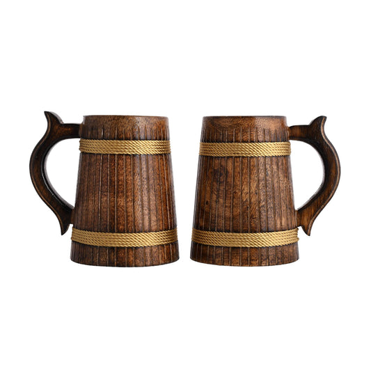 BOONTOON Wooden Coffee Mug for Men Gift Tankard Handmade Drinking Beer Viking Mug Cup Glass Barrel Mug for Men Women (Pack of 2-18Oz) - WoodArtSupply