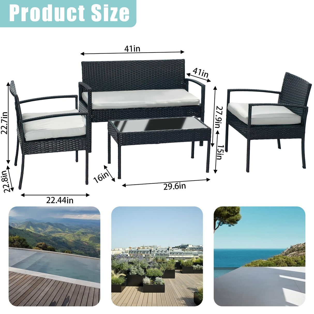 4-Piece Outdoor Wicker Sofa Set, Rattan Porch Furniture with Removable Cushions for Backyard, Balcony, and Deck - All-Weather Durability and Easy Assembly（Brown-Beige） Generic