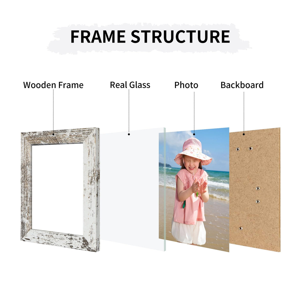 ccdcc 4x6 Collage Picture Frames Set of 2, Rustic Wooden Real Glass Vertical Hanging 3 Opening 4 by 6 Photo Frame, Distressed White ccdcc