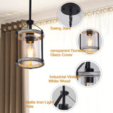 Farmhouse Glass Pendant Light Fixtures,Wood Pendant Light,Adjustable Rustic Farmhouse Pendant Light for Foyer, Sink, Kitchen Island, Porch (1 Light) Raxighn