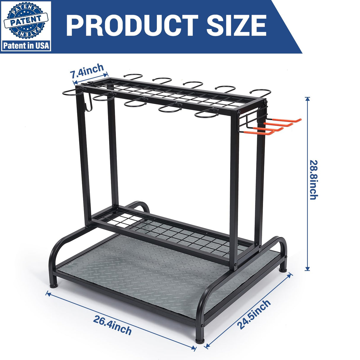 Garden Tool Organizer, Yard Tools Rack Holds 55 Long-Handled Tools/Rakes/Brooms for Garage Organization and Storage, Shed, Outdoor, Lawn, Heavy-Duty Steel, Black, Easy Assembly Kingarage