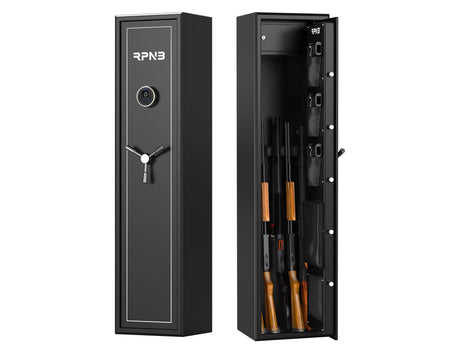 RPNB Large Biometric Rifle Safe,5-Gun Electronic Gun Security Cabinet,Quick Access Fingerprint Long Metal Rifle Gun Security Cabinet with 3 Spoke Safe Handle,Door Organizer,Separate Pistol/Ammo Area RPNB