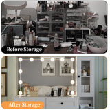 Diwnnue Farmhouse Mirror Large Vanity Desk with LED Bulbs, Makeup Vanity Table Set with Glass Tabletop, Charging Station & Power Outlet, Adjustable Lighting Modes, Bedroom, White Diwnnue