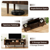 DAMCROP TV Stand 62.4 Inch Mid Century Modern Media Console Table with Drawer Shelves Sliding Tambour Door Farmhouse Sideboard Buffet Cabinet Fits TVs up to 75 inch Fluted Wood Entertainment Center DAMCROP