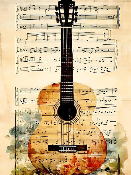 KAYEIUU Vintage Guitar with Music Diamond Painting Kits Music Diamond Art for Adults, for Home Wall Decor Bedroom Decor or Gifts 12x16inch KAYEIUU