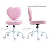 HOMCOM Armless Home Office Desk Chair, Modern Fabric Makeup Vanity Chair with Heart Shape, Swivel Wheels, Height Adjustable, Pink HOMCOM