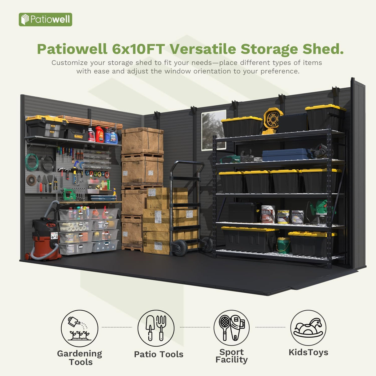 Patiowell 6 x 10 FT Outdoor Plastic Storage Shed with Floor - Lockable Resin Tool Shed, 2 Windows, Easy Assembly for Garden/Backyard (Dark Grey) Patiowell