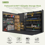 Patiowell 6 x 10 FT Outdoor Plastic Storage Shed with Floor - Lockable Resin Tool Shed, 2 Windows, Easy Assembly for Garden/Backyard (Dark Grey) Patiowell