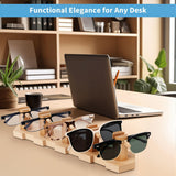 VOREN Beechwood Sunglasses Organizer Stand – Premium Eyeglass Storage Rack for 5 Pairs | Stable, No-Assembly Glasses Holder & Sunglass Display for Desk, Counter VOREN