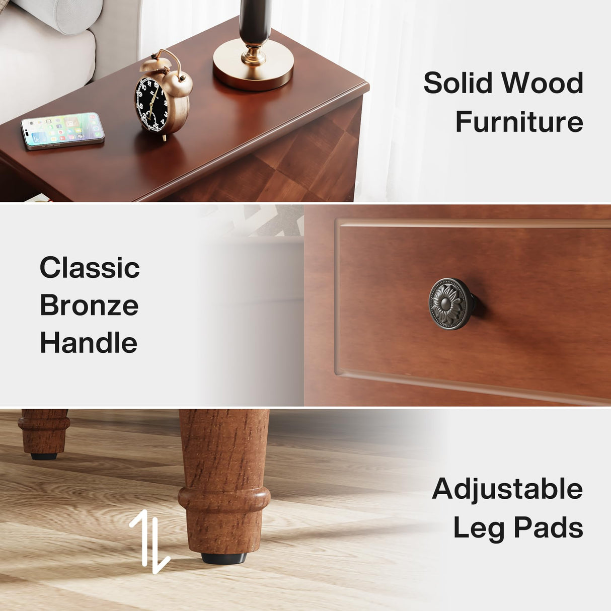 Tribesigns Solid Wood End Table, Fully Assembled Narrow Side Table with Drawers, Pre-Assembled Nightstand Slim Bedside Table for Small Spaces, Living Room, Bedroom, Brown Tribesigns