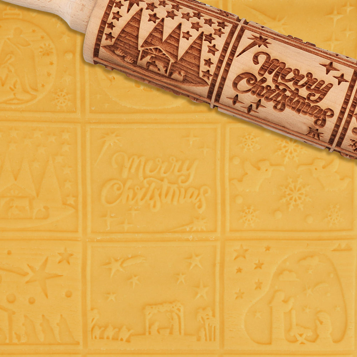 XINBADA Christmas Nativity Embossed Rolling Pin - Perfect Christmas Baking Supplies for Cookie Decorating,Wooden Rolling Pin for Cookies & Pastries,Christmas Theme Cookie Mold XINBADA