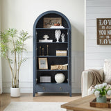 Farmhouse Arched Cabinet with Glass Doors, Wood Display Cabinet with Drawer and Adjustable Shelves, 71” Tall Bookshelf Modern China Storage Kitchen Pantry for Living Room,Office (Navy Blue, 2 PCS) RowyPoey