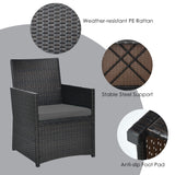 DORTALA 3 Pieces Patio Dining Set, Outdoor Rattan Bistro Set with Cushions, Tempered Glass Tabletop, Wicker Conversation Set for Garden Backyard Poolside Porch, Grey DORTALA