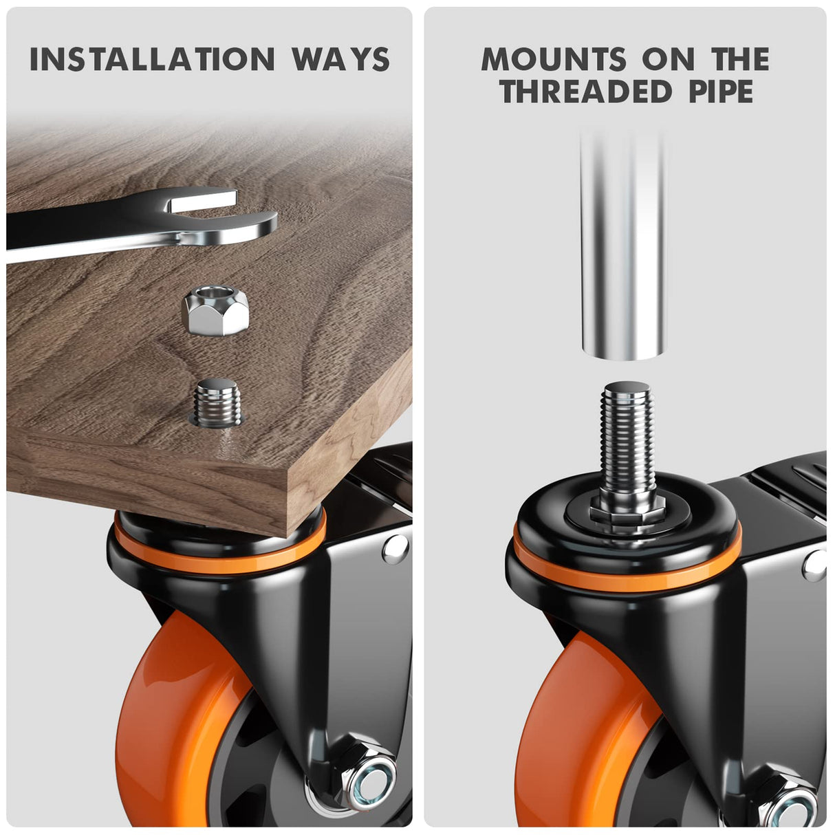 5 Inch Caster Wheels, Threaded Stem Casters Set of 4 Heavy Duty, Cart Wheels 1/2"-13 x 1 (Screw Diameter 1/2", Stem Length 1"), Safety Dual Locking Industrial Casters, Wheels for Cart, Furniture YUPEZOP