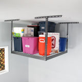 SafeRacks 4x4 Overhead Garage Storage Rack - Heavy Duty Storage Racks, Easy Garage Shelving, Ceiling Mounted Storage Shelves, Grey, 250 lb Capacity, 24"-45" Adjustable Height SafeRacks