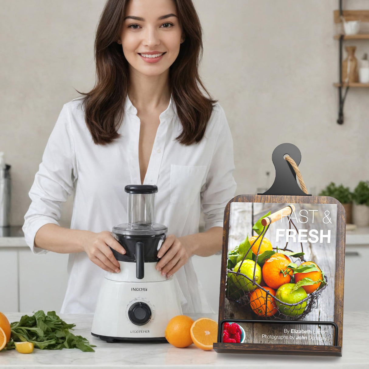 KLM Kitchen Cookbook Stand - Recipe Book Holder for Cooking, Organising and Storage - Perfect Home Shelf Decor and Wedding Retirement Gift for Woman (Brown) KLM