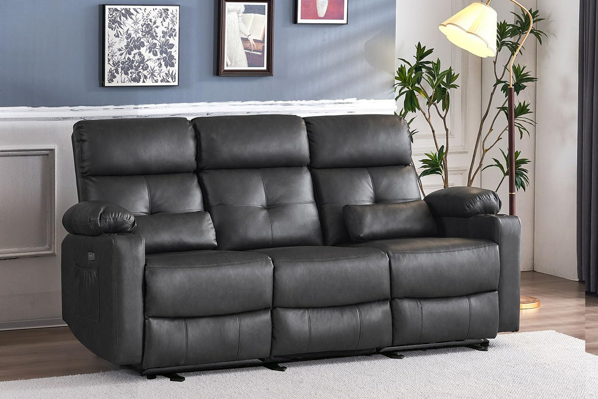 Consofa Power Reclining Sofa with Heat and Massage, Electtric Reclining Couch with Extended Footrest, Recliner Sofa 3 Seater with USB Ports, Cup Holders for Living Room, Home Seating Consofa
