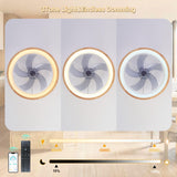 HUOGME Modern Low Profile Ceiling Fans with Lights and Remote, 20" Wooden Flush Mount Reversible Bladeless Ceiling Fans with Light，3000K-6000K Dimmable LED Timing and 6 Wind Speeds HUOGME