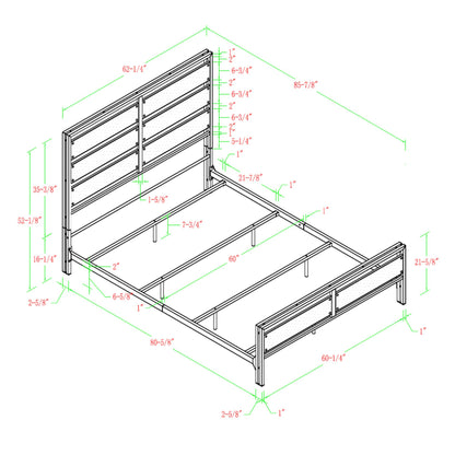 Rustic Queen Size Bed Frame with Metal Headboard and Footboard in Reclaimed Wood Finish - WoodArtSupply