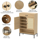 Loomie Rattan 5-Tier Shoe Storage Cabinet with Doors, Drawer & Cubby, 44.3" Boho Shoe Organizer for Entryway Hallway Closet (Natural) Loomie