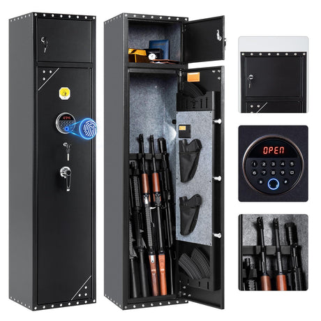BlackSmith 6 Biometric Gun Safe Rifle 0.1s Quick Access Gun Safes for Home Rifle and Pistols Fingerprint Gun Cabinet Keypad with Separate Lockbox Door Panel Organizer Dual Alarm System BlackSmith