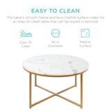 Best Choice Products 36in Faux Marble Accent Table, Modern End Table, Large Coffee Table Home Decor for Living Room, Dining Room, Tea, Coffee w/Metal Frame, Foot Caps, Designer - White/Gold Best Choice Products