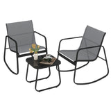 DWVO Gray 3-Piece Patio Bistro Set, Outdoor Textilene Furniture with 2 Rocking Chairs and Coffee Table for Backyard Lawn Garden Balcony Poolside DWVO