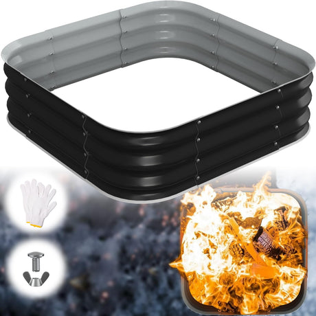 Fire Pit Ring - 48In Large Firepits for Outside,Wood Burning Durable Steel Fire Pit,Outdoor Fireplace Portable for Camping,Backyard,Bonfire,Patio-Square FCCRETA