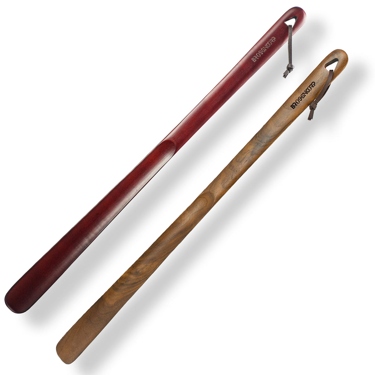 Brosisincorp 2 Pack Wooden Long-Handled Shoe Horns 23.6" with Hanging Rings - Perfect Shoe Assist for Seniors Elderly Women Kids Easy Wear Helper Brosisincorp