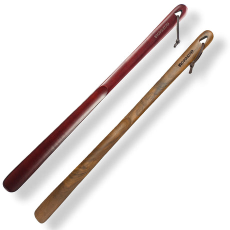 Brosisincorp 2 Pack Wooden Long-Handled Shoe Horns 23.6" with Hanging Rings - Perfect Shoe Assist for Seniors Elderly Women Kids Easy Wear Helper Brosisincorp