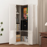 Hitow Corner Wardrobe Cabinet, Modern Wood Armoire Closet with Frosted Glass Doors, Bedroom Wardrobe with Shelves & Hanging Rod for Storage Organize, Wood Grain (35.4" W x 35.4" D x 70.9" H) Hitow