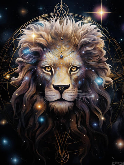 JXAVAXDE DIY 5D Diamond Art Painting Kits for Adults Zodiac Leo Lion Easy for Beginner Round Full Drill Pait by Diamond Art Cross Stitch Mosaic Gems Craft for Home Decoration Gift 30x40cm