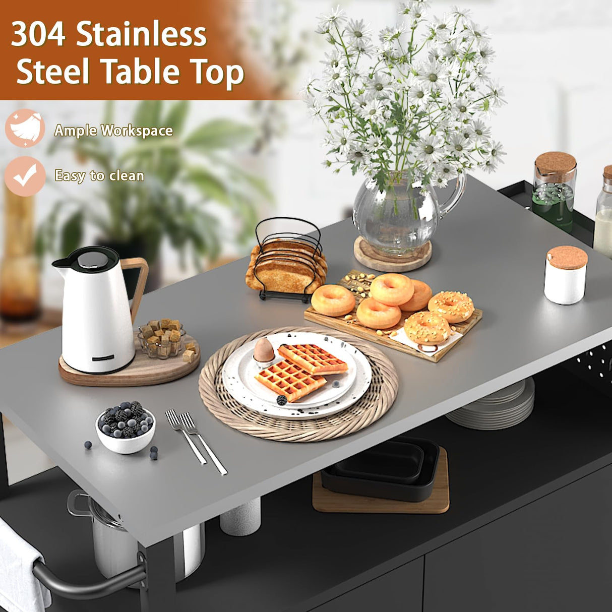 Outdoor Grill Table with Storage, Outdoor Grill Cart for BBQ, Patio, and Backyard, Outdoor Kitchen Island with Stainless Steel Top, 44.88 x 18.11 x 35.43 inch Samesay