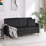 AILEEKISS 66" W Loveseat Sofa with 2 USB Mid Century Modern Love Seats PU Leather Furniture Tufted Upholstered Love Seat Couch for Living Room Office Apartment Bedroom (3-Seater, Black) AILEEKISS