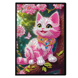 5D Diamond Art Painting Notebook Kits 50 Pages A5 Special Shaped Pink Cat Pattern Diamond Inlaid Handmade Notepad Drill Painting Wireless Strip Diary Book Birthdays Gifts for Teens Generic