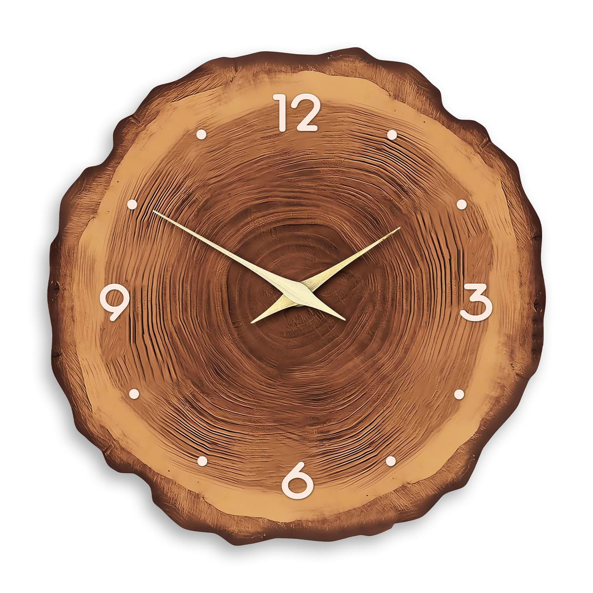 XNM MDF Wood Wall Clock for Living Room Decor - Rustic Wall Clocks Battery Operated 12 Inch - Brown Annual Ring Wall Clock Non Ticking (No Solid Wood) XNM
