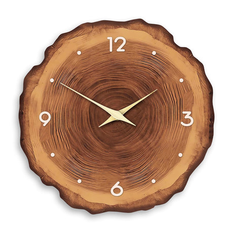 XNM MDF Wood Wall Clock for Living Room Decor - Rustic Wall Clocks Battery Operated 12 Inch - Brown Annual Ring Wall Clock Non Ticking (No Solid Wood) XNM