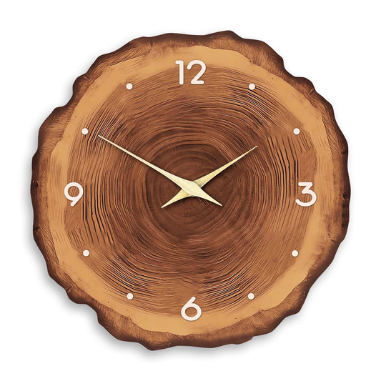 XNM MDF Wood Wall Clock for Living Room Decor - Rustic Wall Clocks Battery Operated 12 Inch - Brown Annual Ring Wall Clock Non Ticking (No Solid Wood)