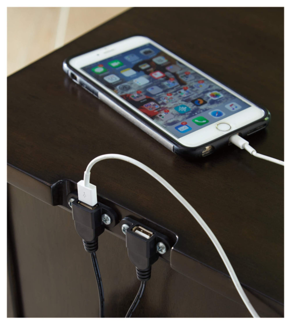 Signature Design by Ashley Marnville Modern Rustic Wood Accent Table With USB Hook Up, Dark Brown Signature Design by Ashley