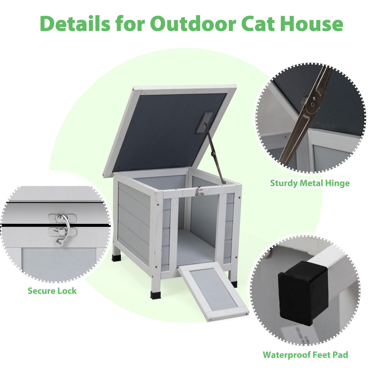COZIWOW Rabbit Hutch, Outdoor Cat House Weatherproof, Bunny Cage Indoor with Openable, Portable Small Animals Shelters with Nonslip Ramp for Hideout Rabbits/Feral Cats/Chicken/Duck/Small Animals-Gray COZIWOW