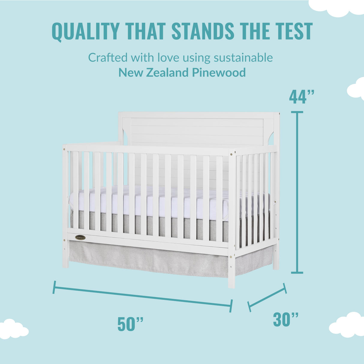 Dream On Me Cape Cod 5-in-1 Convertible Crib in White, Greenguard Gold Certified, 55x30x44.5 Inch (Pack of 1) Dream On Me