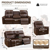 Anthato Power Recliner Living Room Set, Leather Reclining Sofa Set with Coffee Table, Living Room Furniture Sets, Brown Recliner Couch with Cup Holders/Charging Port for Home Theater/Office, Brown Anthato