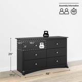 Prepac Sonoma Traditional 6-Drawer Dresser for Bedroom, Functional Dresser Chest of Drawers 17.5" D x 48" W x 29" H, Black, BDC-4829 Prepac