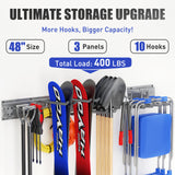 ZICANYCO Garage Tool Organizer Wall Mount 48 inches with 10 Adjustable Heavy-Duty Hooks, Garage Organization, Garden Tool Storage Rack, Yard, and Shed, Holds Up to 400 lbs (Grey) ZICANYCO