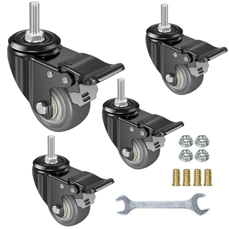 YEEMIGO 2 Inch Swivel Caster Wheels Set of 4, Metric M8-1.25 Threaded stem(Bolt Diameter 8mm, Length:1″) Durable Soft Rubber casters with Double Lock Mechanism, castors for Carpet Hardwood Floor. YEEMIGO